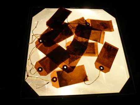 13 waxed labels on light box